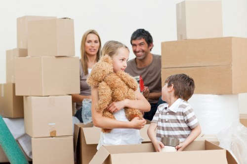 Packed boxes and furniture ready for flat removals